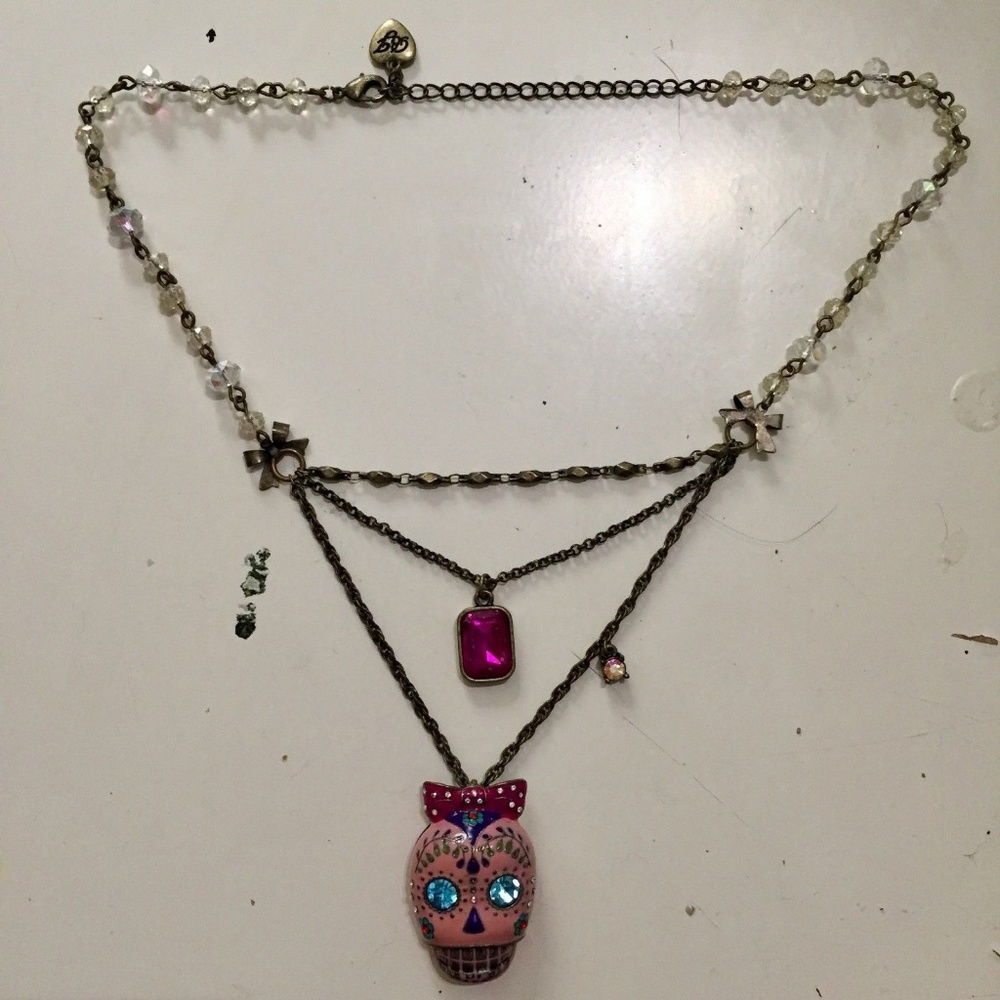 Betsey Johnson Day of the Dead Pink Skull Necklace